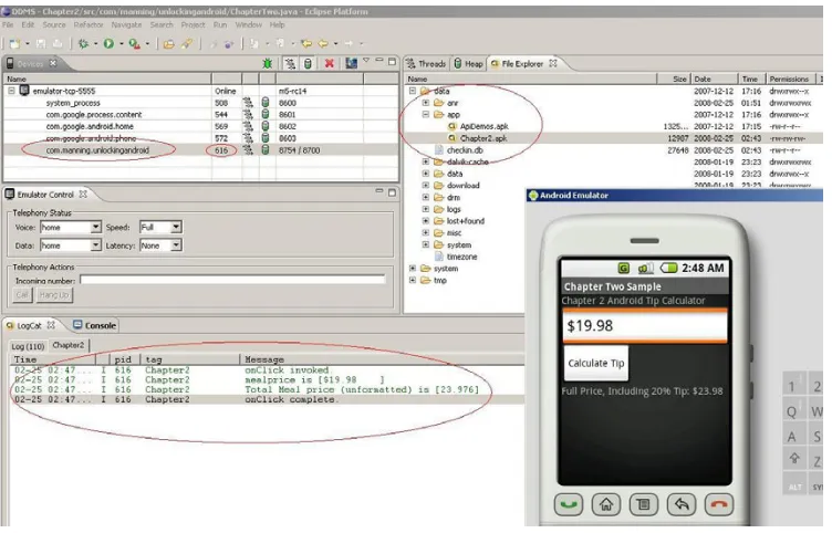 Figure 2.5 Perspective with an application running in the Android Emulator