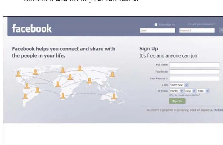 FIGURE 2.1Facebook’s Welcome page is the place to start when you wantto create a new account.