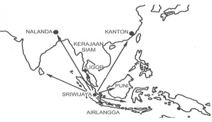 Gambar 3. Daerah pengaruh Kerajaan Sriwijaya (Abad ke-8-11) 