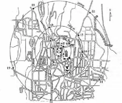 Gambar 1. Peta lokasi pengambilan cuplikan di sekitar reaktor TRIGA 2000 PTNBR-BATAN 