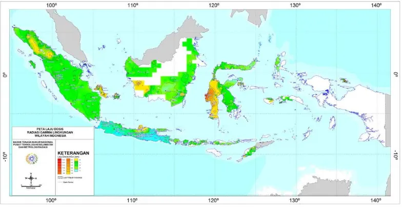Gambar 4. Peta laju dosis radiasi gamma lingkungan Indonesia (Iskandar, 2007) 