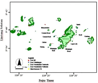 Gambar 1. Peta menunjukkan lokasi penelitian di perairan KarimunjawaFigure 1. Map showing sampling sites in Karimunjawa waters