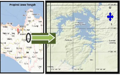 Gambar 2. Peta lokasi daerah penelitian ikan betutu di Waduk Kedung Ombo Propinsi Jawa Tengah.Figure 2