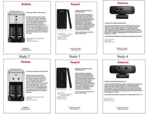 FIGURE 1 Studies 2, 3, and 4: Manipulations of Non-Anthropomorphized Versus Anthropomorphized Brands 