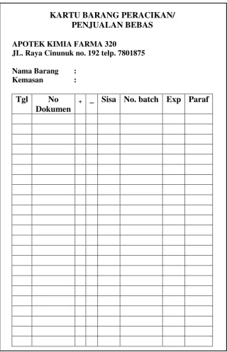 Gambar III.3 Contoh blanko kartu stok barang 