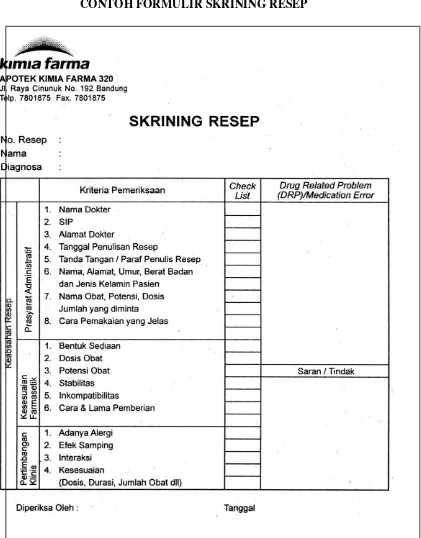 Gambar III.9 Contoh formulir skrining resep Apotek Kimia Farma 320  