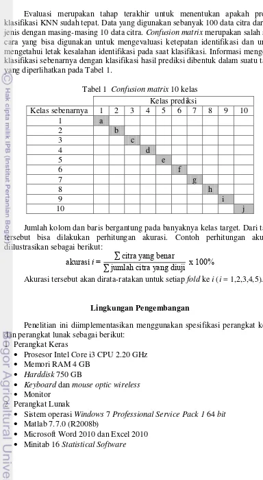 Tabel 1  Confusion matrix 10 kelas 