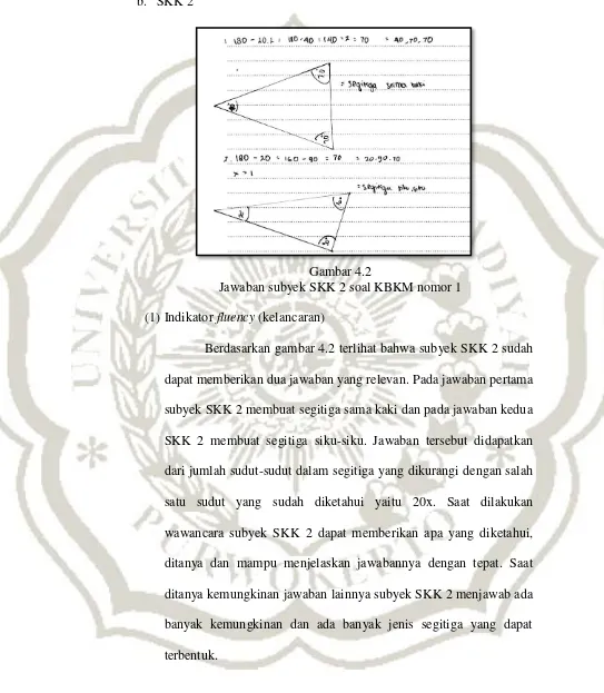 Gambar 4.2 Jawaban subyek SKK 2 soal KBKM nomor 1 