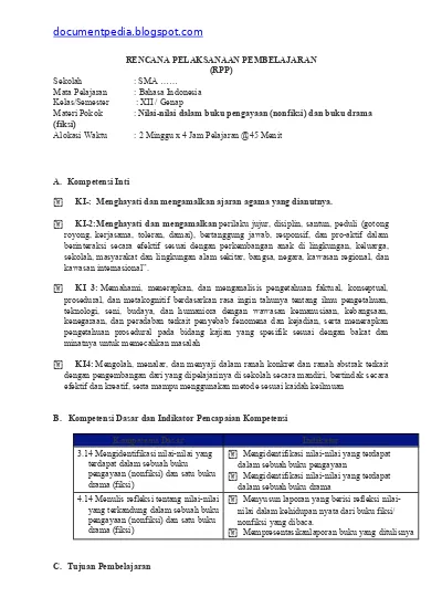 RPP Bahasa Indonesia Kelas XII Semester 2 K13 Revisi