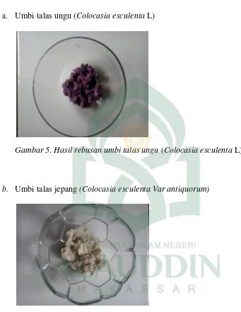 Gambar 5. Hasil rebusan umbi talas ungu (Colocasia esculenta L) 