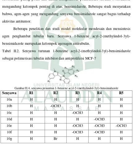 Tabel II.2. Senyawa turunan 1-benzene acyl-2-(methylindol-3yl)-bensimidazole 