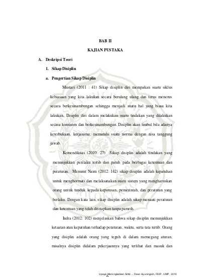 BAB II KAJIAN PUSTAKA A. Deskripsi Teori 1. Sikap Disiplin a ...