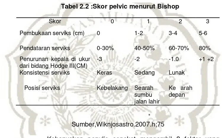 Tabel 2.2 :Skor pelvic menurut Bishop 