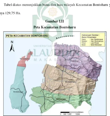 Tabel diatas menunjukkan batas dan luas wilayah Kecamatan Bontoharu yang 