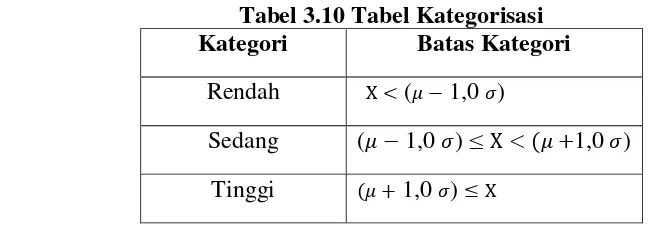 Tabel 3.10 Tabel Kategorisasi 