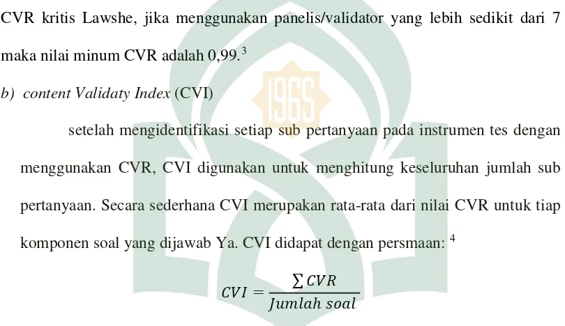 Tabel 3.3 Kategori Hasil Perhitungan CVI5 