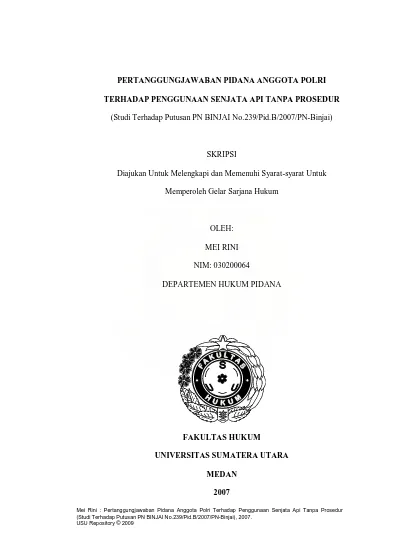 Pertanggungjawaban Pidana Anggota Polri Terhadap Penggunaan Senjata Api ...