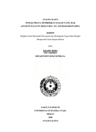 Analisa Kasus Tindak Pidana Memberikan Ijazah Tanpa Hak (Studi Putusan ...