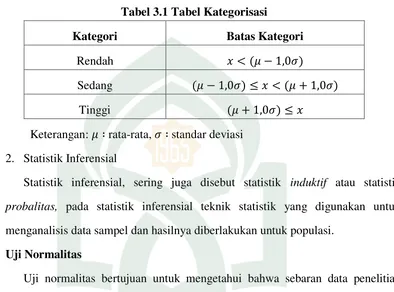Tabel 3.1 Tabel Kategorisasi 