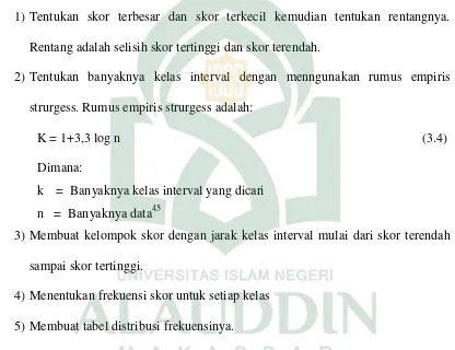 Tabel distribusi dapat dibuat dengan langkah-langkah sebagai berikut :