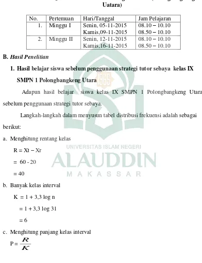 Tabel 4.1. Jadwal Penelitian SMP Negeri I Polut (Polongbangkeng Uatara) 