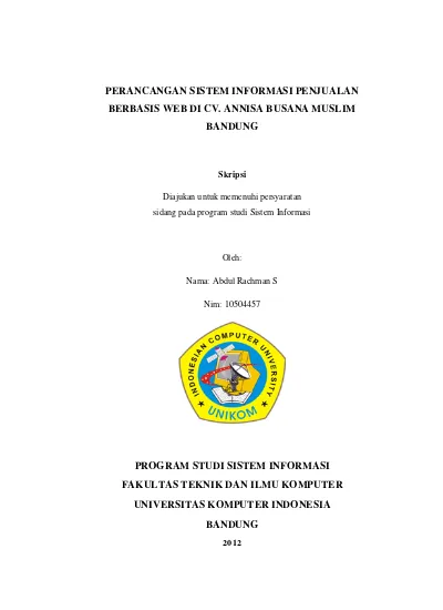 Perancangan Sistem Informasi Penjualan Barang Berbasis Web Di Cv Annisa Busana Muslim Bandung 6149