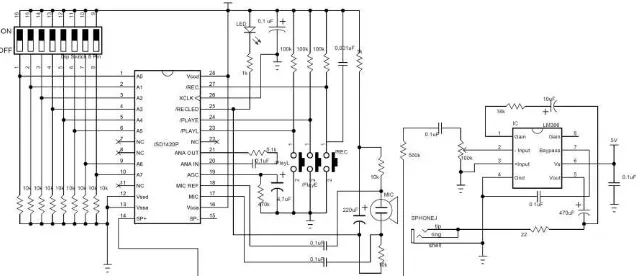 Figure 2.11  Schematic of ISD1420 circuit as audio recording and playback solution 