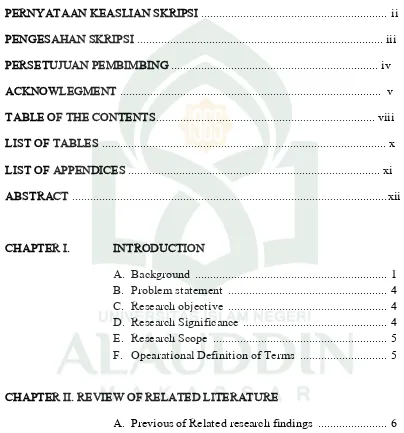 TABLE OF THE CONTENTS........................................................................