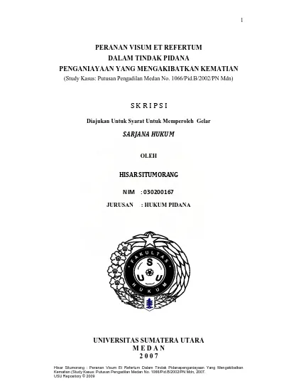 Peranan Visum Et Refertum Dalam Tindak Pidana Penganiayaan Yang ...