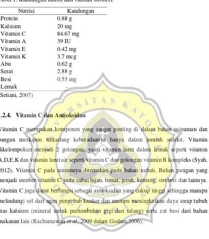 Tabel 1. Kandungan nutrisi dan vitamin stroberi. 