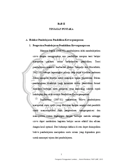 BAB II TINJAUAN PUSTAKA A. Hakikat Pembelajaran Pendidikan ...