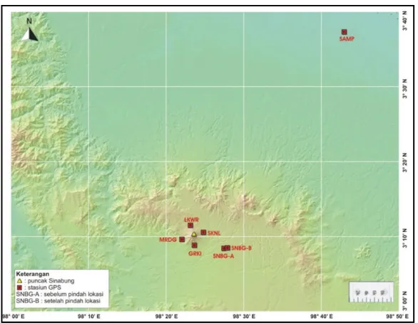 Figure 5. Coordinate of GPS stations placed at Sinabung volcanoin 2013