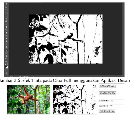 Gambar 3.6 Efek Tinta pada Citra Full menggunakan Aplikasi Desain 