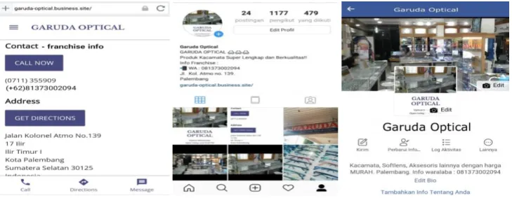 Gambar 1 Website, Instagram, dan Facebook Waralaba Garuda Optical 