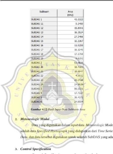 Gambar 4.12 Hasil Input Data Subbasin Area 