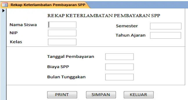 Gambar 4.2 Peracangan Tampilan Form  Rekap Pembayaran SPP 