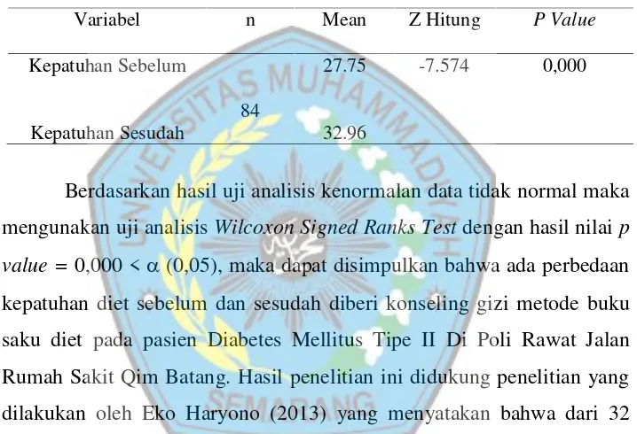 Tabel 4.10.Perbedaan Kepatuhan Sebelum Dan Sesudah Pemberian