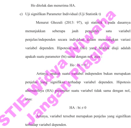 tabel. Bila nilai F hitung lebih besar daripada nilai F tabel, maka 