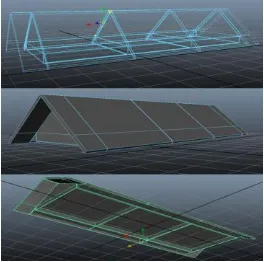 Gambar  3 : Model 3D Kusen Jendela                Gambar 4 :Gabungan Plafon dan Atap Sekolah 