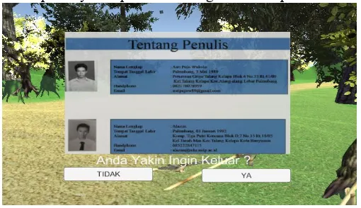 Gambar 6 adalah tampilan pilihan menu Keluar, berisikan informasi tentang 