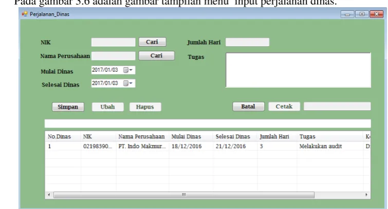Gambar 3.6 Menu Perjalanan Dinas 
