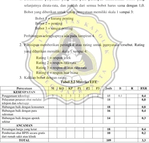 Tabel 3.2 Matriks EFE 