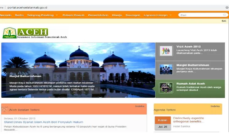 Gambar 4.2 : Tampilan Website Pemerintah Kabupaten Aceh Selatan (Sumber screen shot website Pemerintah Kabupaten Aceh Selatan) 