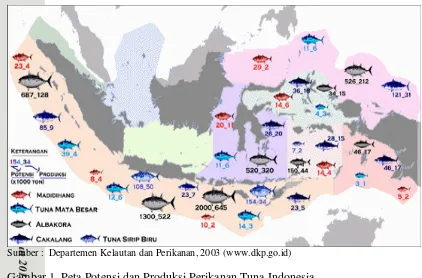 Gambar 1. Peta Potensi dan Produksi Perikanan Tuna Indonesia   