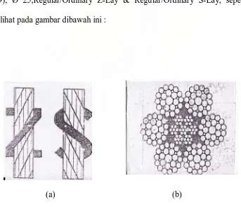 Gambar 3.2 (a) & (b) Jenis pilinan tali & Struktur tipe tali yang digunakan 