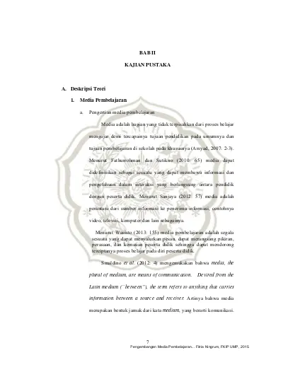 BAB II KAJIAN PUSTAKA A. Deskripsi Teori 1. Media Pembelajaran - BAB II ...