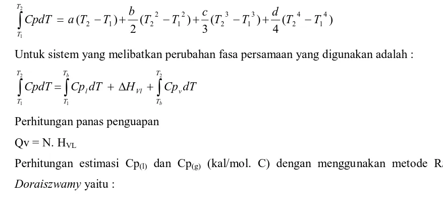 Tabel LB-2 Perhitungan estimasi Cp(l) dan Cp(g) (kal/mol. C) 