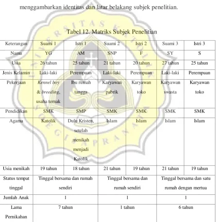 Tabel 12. Matriks Subjek Penelitian 