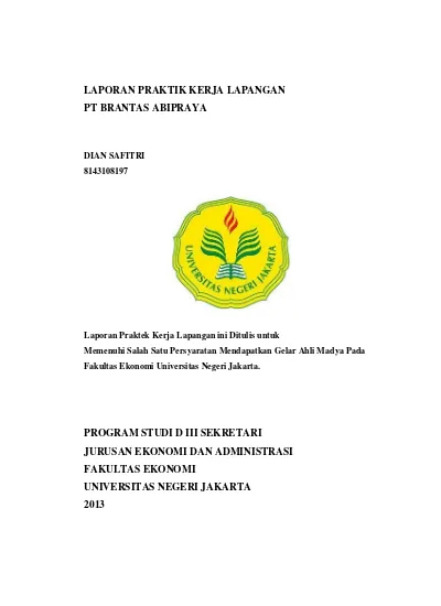 Pelaksanaan Kerja - PELAKSANAAN PRAKTEK KERJA LAPANGAN