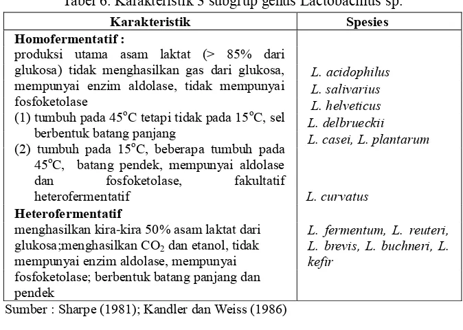 Tabel 6. Karakteristik 3 subgrup genus Lactobacillus sp. 